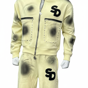 Unisex Hooded Acid Wash Custom Tracksuit Full Length Zipper Front Logo Dot Pattern Streetwear Autumn Polyester Sweatpants <b>Jacket</b> - Product Image 6
