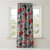 Rideaux en velours de coton floral gris, imprimé botanique multicolore, pour salon, chambre et décoration intérieure élégante