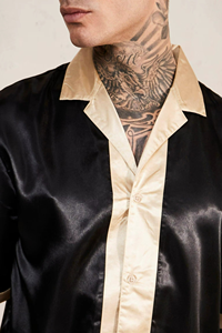 Private Custom Cool Fashion Short Sleeve <b>Shirt</b> Custom Men <b>Black</b> Satin Silk High Quality Shiny Button <b>Shirt</b> - Product Image 4