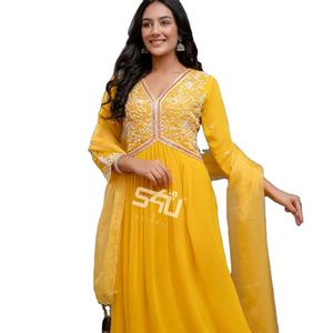 Costume Sharara de Travail en Organza de Soie Faux Georgette par Fab Zone - Product Image 1