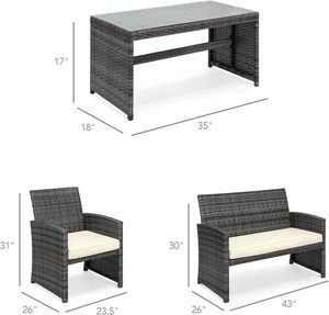 Homall - Juego de 4 sofás de exterior para patio, mimbre de ratán PE, muebles de jardín, juego de asientos acolchados para balcón - Product Image 3