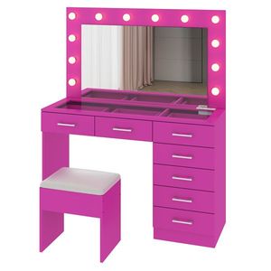 Large <b>Lighted</b> 12 LED Mirror <b>Makeup</b> Vanity Desk Set <b>with</b> 7 Drawers Glass Top Power Outlet-Elegant Vanity <b>Table</b> - Product Image 6