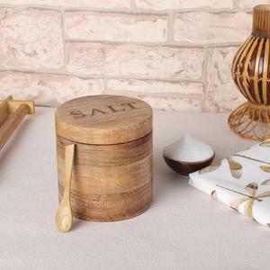 Premium Acacia Wooden Eco-Friendly Salt Box Swivel Magnetic Lid Handmade <b>Kitchen</b> Salt Cellar Spice <b>Storage</b> Container 250mL Spoon - Product Image 5
