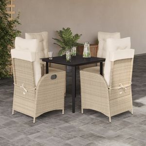 Set da Pranzo da Giardino in Rattan Beige per 4 Persone, Resistente alle Intemperie, Design Contemporaneo - Product Image 1
