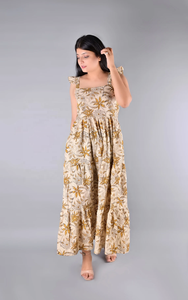 ชุดเดรสยาวผ้าฝ้ายพิมพ์ลายด้วยมือ สีพื้น สไตล์ฮิปปี้ ยั่งยืน สำหรับฤดูใบไม้ร่วง/ฤดูร้อน ลายดอกไม้ - Product Image 2
