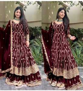 Robe Lehenga Dupatta Traditionnelle Indienne-Pakistanaise de Créateur pour Soirée, Broderie Lourde, Tissu Faux Georgette Entièrement Brodé - Product Image 3