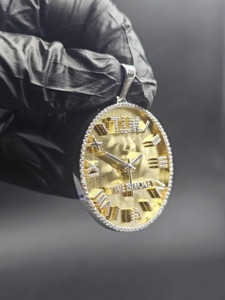 Pendentif Horloge en Argent 925 avec Moissanite et Strass en Cristal, Thème Hip-Hop, Bijou Unisexe Tendance - Le Temps Est de l'Argent - Product Image 6