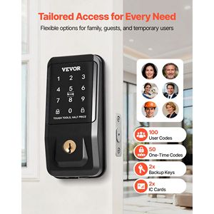 Serrure intelligente personnalisable à entrée sans clé avec pavé tactile, pêne dormant électronique avec carte IC, anti-regard indiscret, entrée à clé, verrouillage automatique - Product Image 2