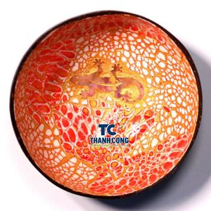 Bol Souvenir Poli Écologique le Plus Vendu, Nouvelle Arrivée, Mosaïque Orange, Incrustation de Lézard Doré, Artisanat en Coque de Noix de Coco - Product Image 1