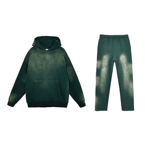Conjunto de Sudadera y Pantalones Unisex con Tinte Degradado, Color Sólido, Algodón, Chándal Informal, Otoño, Manga Larga, Corte Holgado, Transpirable, para Adultos - Product Image 1