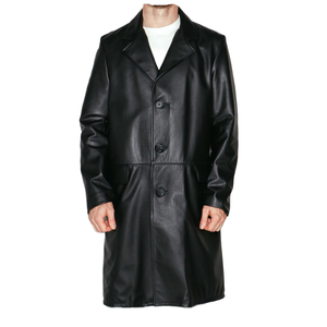 Manteau long en cuir véritable marron et noir pour homme, col rabattu, simple boutonnage, veste formelle d'hiver - Product Image 2