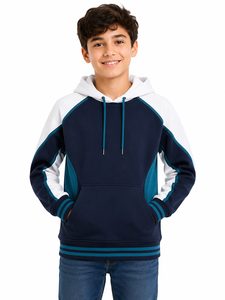 Sweat-shirt à capuche premium pour bébés garçons, hiver, 7 ans, color block, poche kangourou, bleu marine, blanc, vert sarcelle, contrasté - Product Image 1