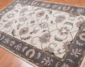 Tapis oriental traditionnel fait main 100% laine 5x8 beige pour salon, chambre d'enfant, hôtel et salle commerciale - Product Image 1