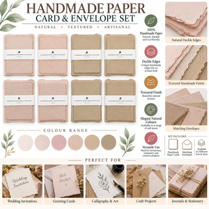 Juego de Papelería de Papel de Algodón con Borde Irregular, Papel para Escribir y Sobres Hechos a Mano, Ecológicos, Colección de Regalos Artesanales al por Mayor - Product Image 6