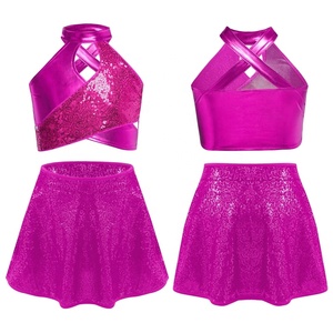 Traje de Baile de Salón para Niñas de 6 a 14 Años, Traje de Baile Latino de Jazz, Top Corto Metálico con Falda para Competencia de Baile - Product Image 5