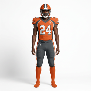 Men American Football Uniform Jersey <b>Pants</b> Helmet Set Orange <b>Heat</b> Transfer Printing Protective - Product Image 5