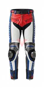 Traje de Motociclismo de Cuero Rojo, Blanco y Azul para Hombre, Conjunto de Chaqueta y Pantalones de Protección Completa para Motociclistas - Product Image 4