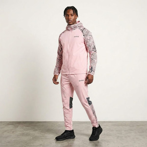 Conjunto Deportivo Unisex Rosa, Chaqueta con Capucha y Pantalones Deportivos de Color Sólido, 2 Piezas, Ropa Deportiva Informal, 100% Poliéster - Product Image 3