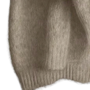 Pull décontracté pour femme en mohair beige, col rond, manches longues, tricot torsadé, doux, chaud, coupe ample, avec revers et ourlet côtelés, couleur unie, automne - Product Image 6