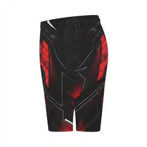 Shorts de bain pour hommes, taille mi-haute élastique, coupe sportive, coupe-vent, écologiques, séchage rapide, imprimé sérigraphié rouge et noir - Product Image 3