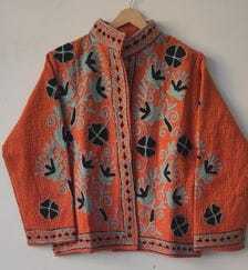 Suzani Tnt Women's Safari Jacket Floral Embroidered <b>Knitted</b> Shearling Winter V-neck Long Sleeve Eco-Friendly Boho <b>Cardigan</b> - Product Image 3