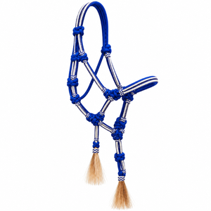 Harnais de cheval bleu Western avec franges |   Têtière équestre tressée et nouée pour l'entraînement, l'écurie et le ranch - Product Image 1