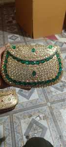 Ladies Classic Square Folk Art Clutch Bag with <b>Mosaic</b> Design Mixed Colors Mother Pearls & Kundan Craft-Wedding Favor - Product Image 5