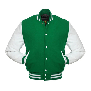 <b>White</b> sleeves-kelly green-body varsity bomber <b>jacket</b> Letterman <b>Jacket</b> with Leather Sleeves leather varsity <b>jacket</b> - Product Image 2