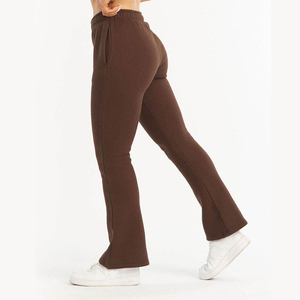 Pantalon évasé ample marron foncé pour femme, respirant, décontracté, grande taille, automne, simple, tissé, coupe ample, longueur intégrale, 100% coton - Product Image 4
