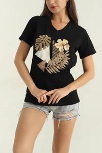 Camiseta de Mujer con Cuello en V, Estilo Holgado, Estampado con Logotipo, 100% Algodón, Manga Corta, Nueva Llegada 2020 - Product Image 6