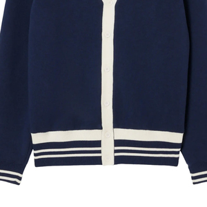 Cárdigan de Punto para Mujer, Color Azul Oscuro, con Bloques de Color, Cuello en V, Botones, Estilo Preppy, Manga Larga - Product Image 3