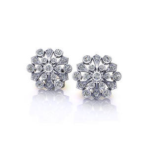Boucles d'oreilles clous en or 10K avec diamants de laboratoire sertis en forme de fleur - Product Image 1