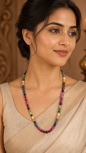 Collier en rubis, émeraudes et saphirs véritables, perles ovales lisses naturelles, bijoux artisanaux en pierres précieuses pour femmes, vente en gros - Product Image 1