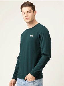 Sweat-shirt à col rond vert foncé pour homme, coupe classique, logo imprimé, pull décontracté, tricot d'automne, 100% coton - Product Image 3