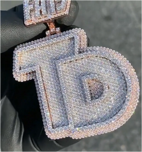 Pendentif Lettre Personnalisé en Moissanite Ronde Sertie de Pierres, Argent 925, Moissanite VVS, Pendentif Lettre Hip Hop pour Homme - Product Image 3