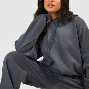 Ensemble de survêtement décontracté pour femme, couleur unie, à capuche, manches longues, taille élastique, coupe ample, pantalon de survêtement et sweat-shirt en coton, pour l'automne - Product Image 4