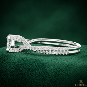 Anillo de Compromiso de Moissanita con Corte Redondo Personalizado, Anillo de Boda Solitario con Banda Trenzada de Oro Blanco para Mujer - Product Image 2