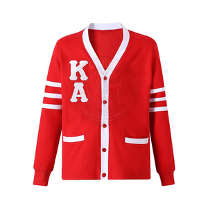 Cardigan tricoté pour homme Fraternity KAP rouge, col en V, manches longues, style preppy avec logo KA en lettres grecques, 100% coton, pull pour homme - Product Image 1