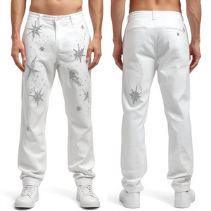 Pantalones de Lujo para Hombre, Corte Relajado, con Pedrería y Diseño Artístico de Cristales Glaciar, Estilo Moderno y Premium - Product Image 4