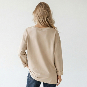 Nouvel Arrivage 2026 T-shirt Femme Oversize à Manches Longues, Col en V, 100% Coton, Coupe Ample, Imprimé Personnalisé - Product Image 2
