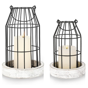 Farmhouse Style Cage Shape <b>Candle</b> <b>Stand</b> With Upright Wooden Base Multi Occasion Decor Reliable Quality <b>Candle</b> <b>Stand</b> - Product Image 4