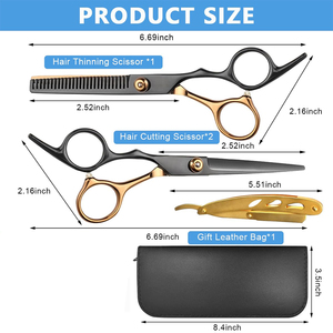 Juego de Tijeras de Peluquería Profesionales de 5.5 Pulgadas, Tijeras Texturizadoras de Acero Inoxidable con Cuchilla de Precisión, Herramientas de Salón en Dorado y Negro - Product Image 2