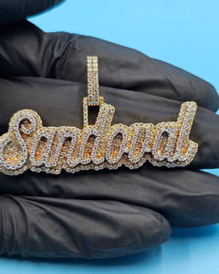 Pendentif personnalisé avec nom en lettres glacées, en argent 925 plaqué or 18 carats, moissanite VVS taille brillant, sertissage griffe, thème Hip Hop, breloque unisexe - Product Image 1