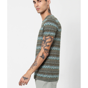 T-shirt à manches courtes pour homme, col rond, motif géométrique, tricoté, décontracté, respirant, coupe classique, en coton - Product Image 3