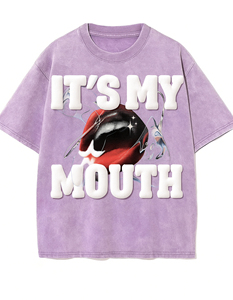 Camiseta de algodón extragrande con estampado de 'It's My Mouth' para hombre, manga corta, cuello redondo, estilo casual, diseño con logo frontal, estilo urbano para el día a día - Product Image 2