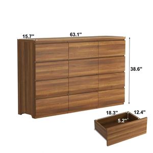 Commode double moderne en bois de noyer à 12 tiroirs avec grand espace de rangement pour chambre à coucher - Product Image 2