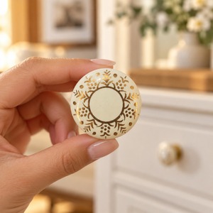 Poignée de meuble décorative SHUBAHM en céramique ivoire avec motif floral doré, bouton rond pour tiroir et armoire - Product Image 2