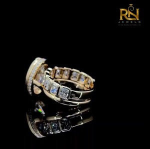 2 CT Oval Lab Grown Diamond DEF Color Bezel <b>Ring</b> Solid Gold Luxury Open Cuff <b>Stack</b> Radiant Cut Accent Band Hidden Halo Fine - Product Image 5