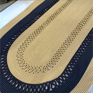Factory Sale Braided Jute Oval Area Rug Striped Pattern Non Slip Rubber Backing Living Room Floor <b>Mat</b> Natural Beige Color - Product Image 5