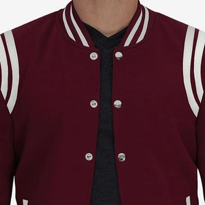 เสื้อแจ็คเก็ตเบสบอลแบบ Varsity สีแดงเบอร์กันดีสำหรับผู้ชาย ติดกระดุมด้านหน้า แขนยาว สวมใส่สบายๆ สไตล์วิทยาลัย - Product Image 3